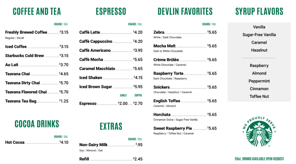 Starbucks Menu With Prices USA