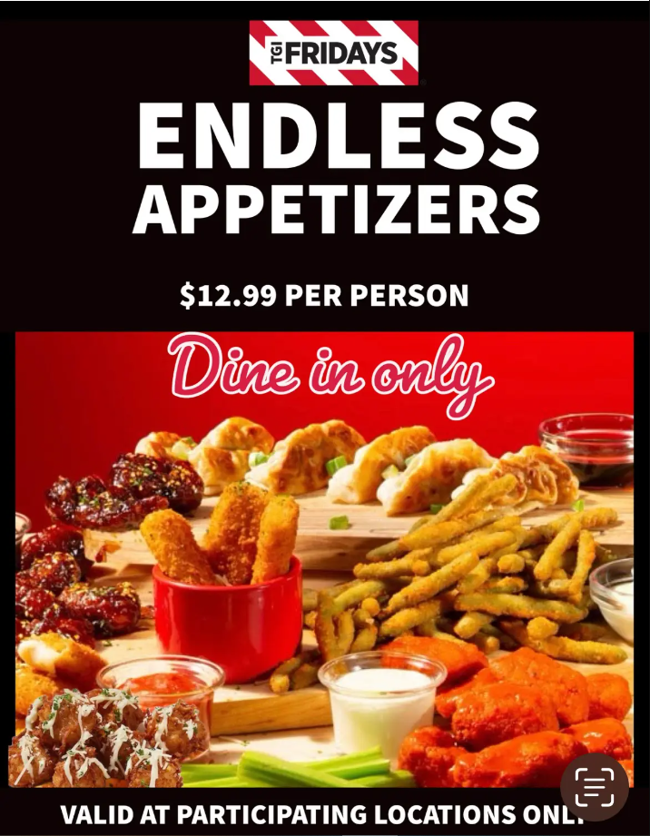 TGI Fridays Endless Appetizers Menu Deal USA