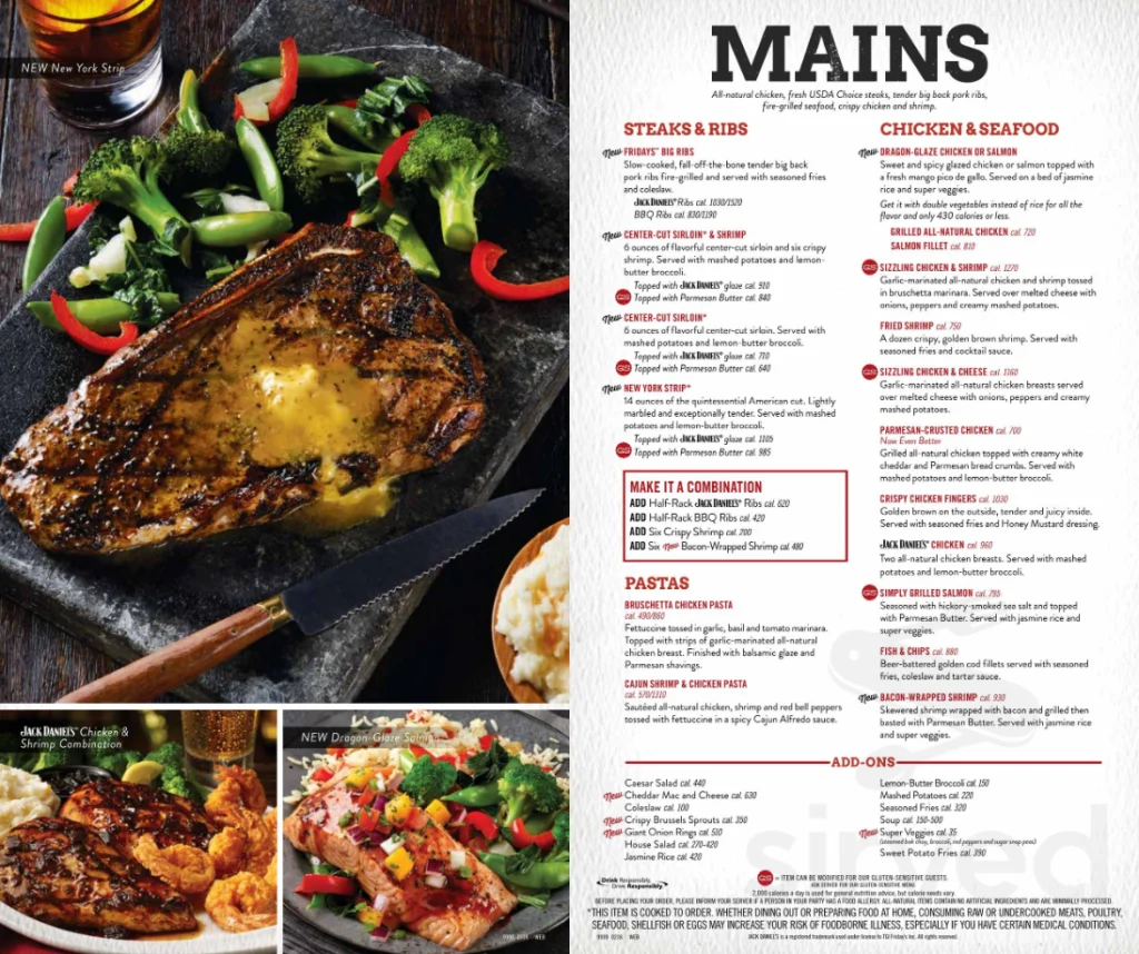 TGI Fridays Menu Items Prices USA