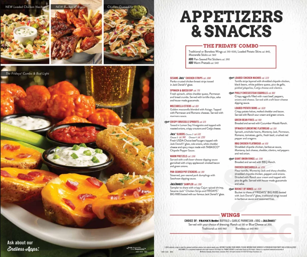 TGI Fridays Menu With Prices USA