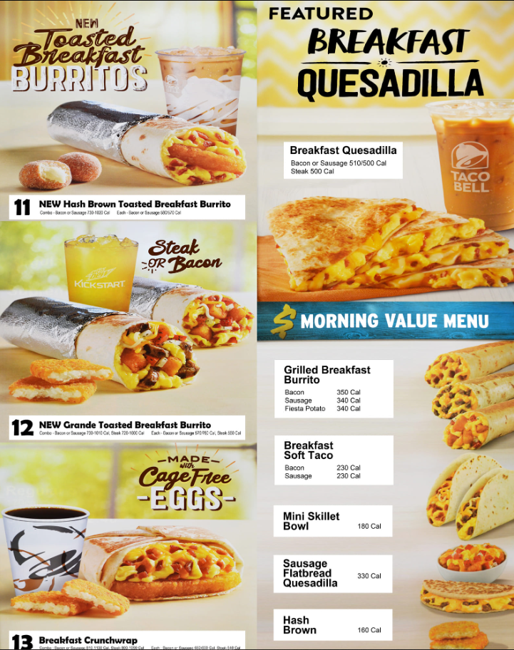 Taco Bell Breakfast Cravings Deal Menu USA