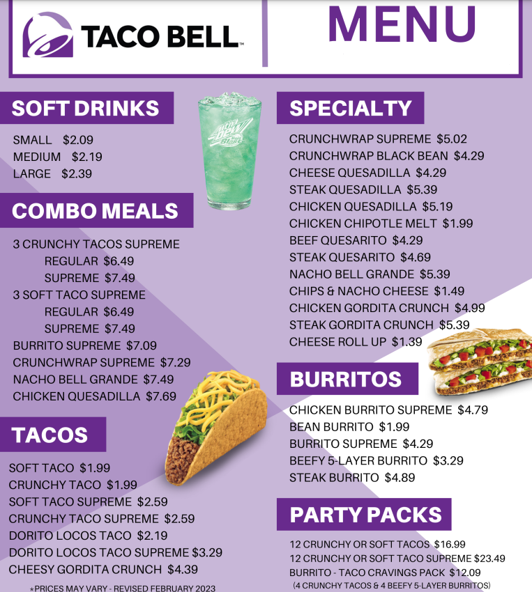 Taco Bell Menu With Prices USA