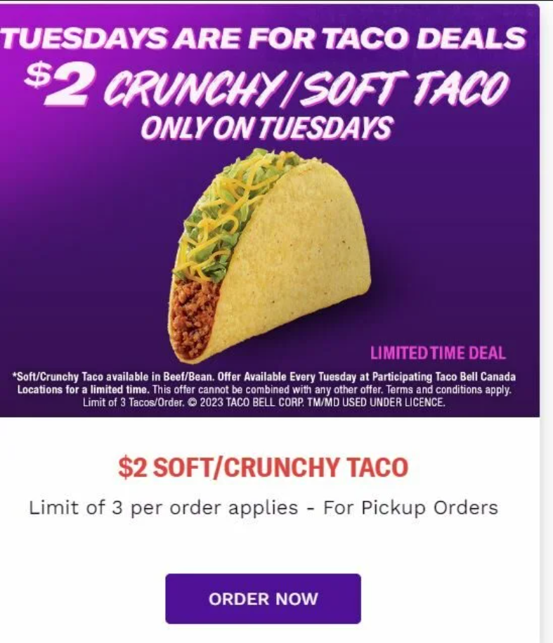 Taco Bell Taco Tuesday Special Menu Deal USA