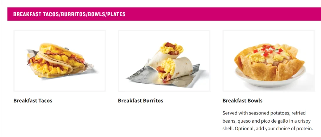 Taco Cabana Breakfast Bowls Menu USA