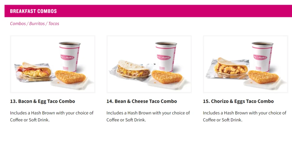 Taco Cabana Breakfast Menu USA