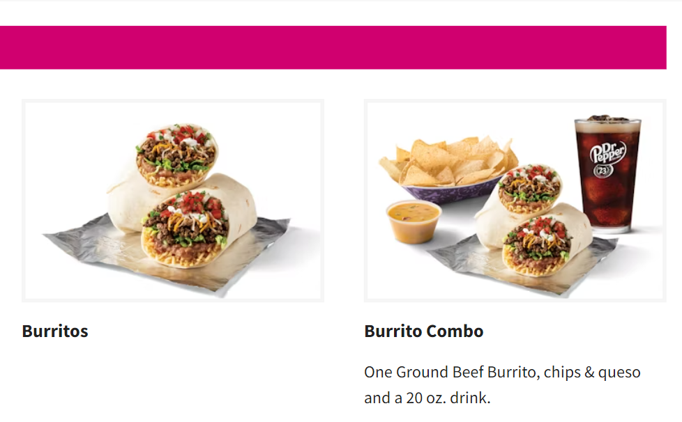 Taco Cabana Burritos Menu USA