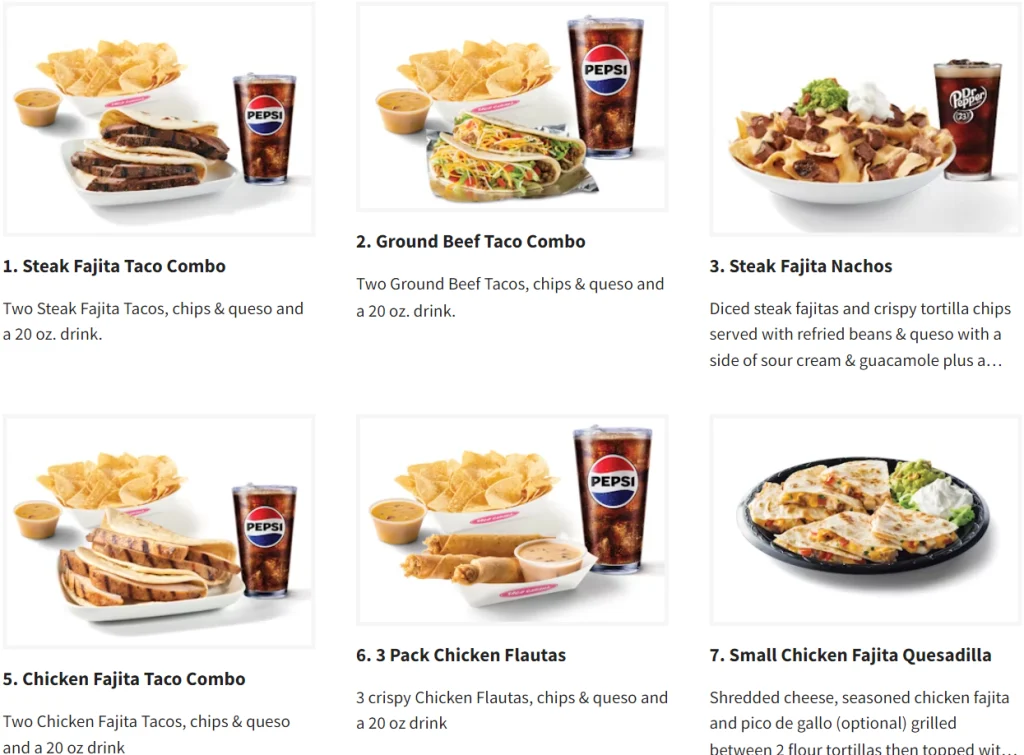 Taco Cabana Combos® Menu USA