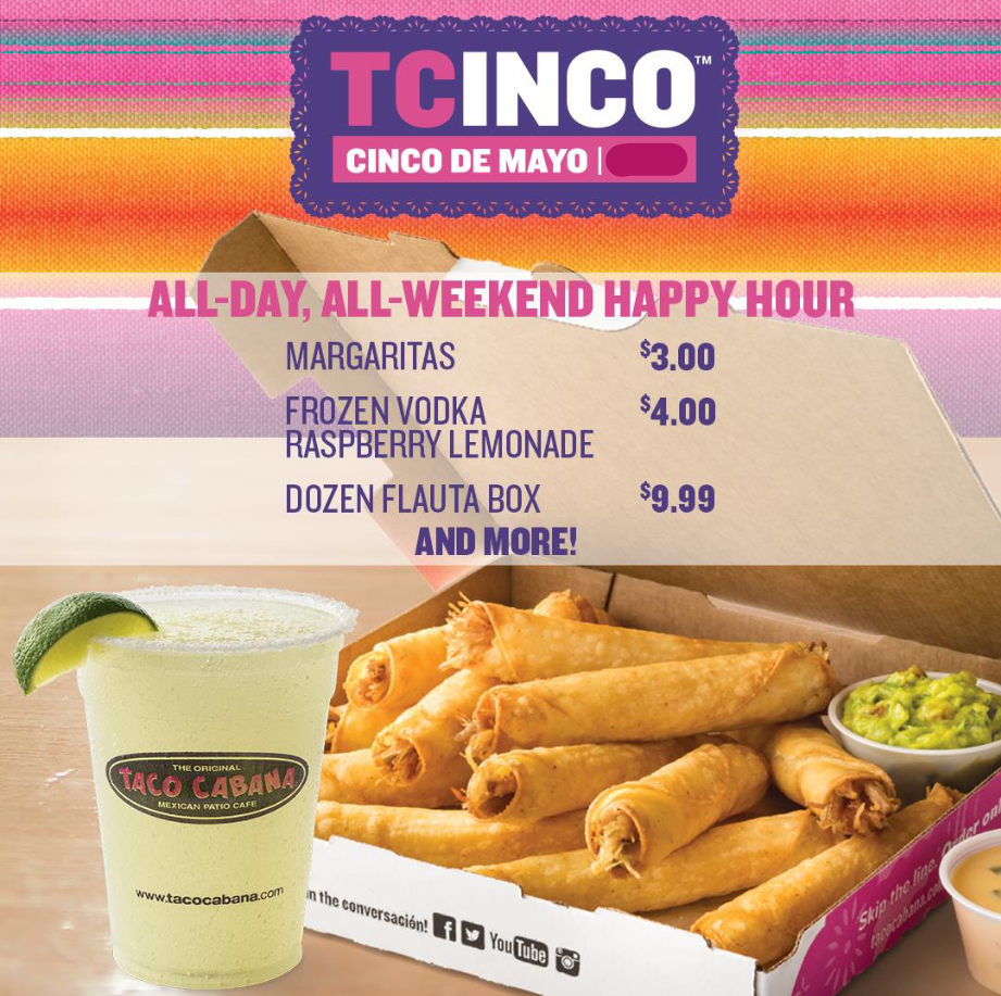 Taco Cabana Happy Hour Menu Deal USA