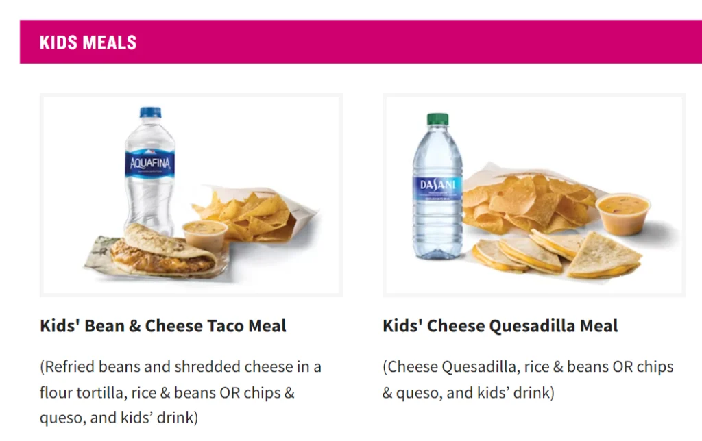 Taco Cabana Kids Meals Menu USA