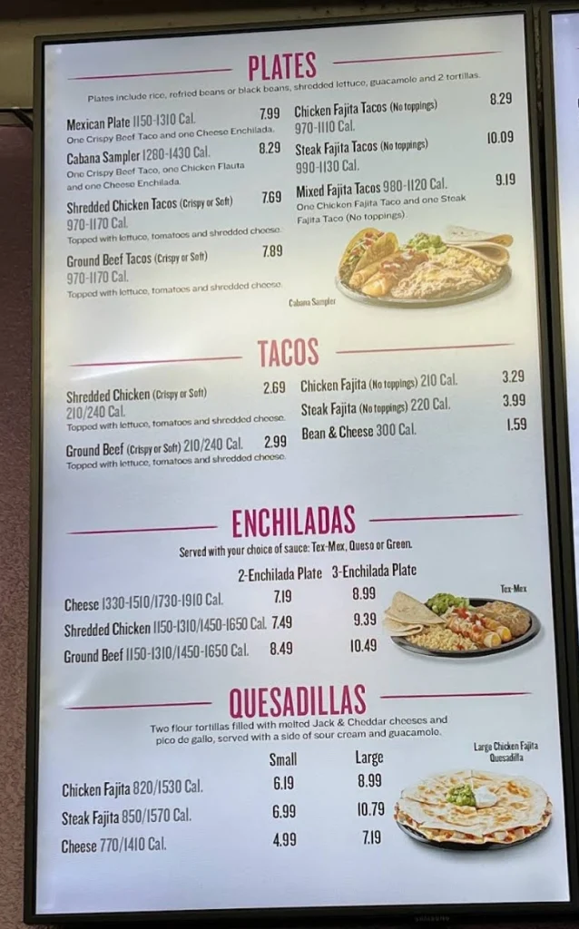 Taco Cabana Menu Updated Prices USA