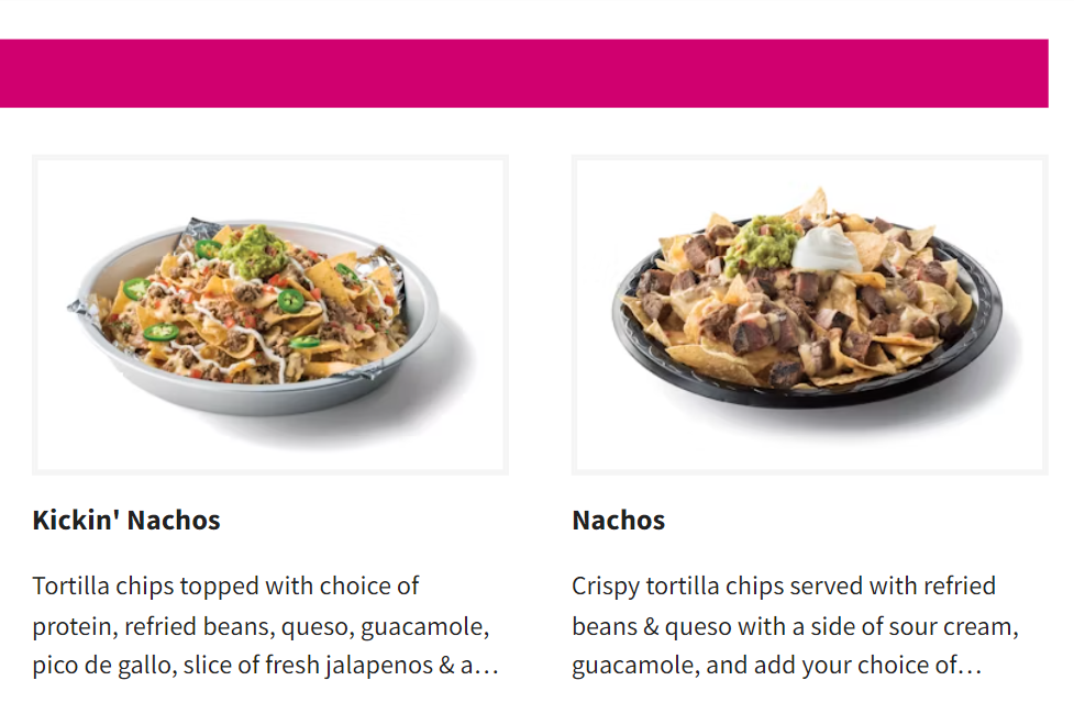 Taco Cabana Nachos Menu USA