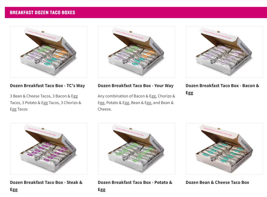 Taco Cabana Taco Boxes Menu USA