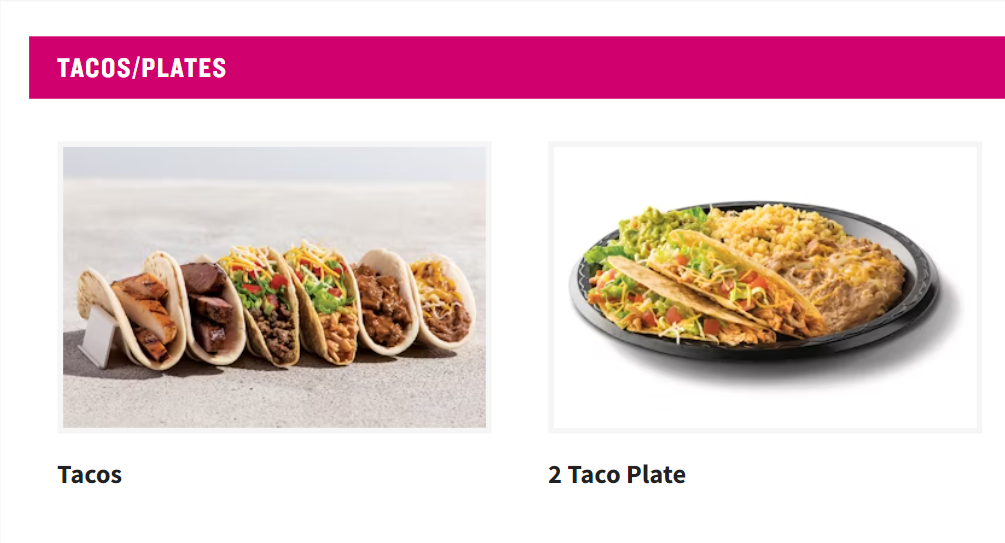 Taco Cabana Tacos Menu USA