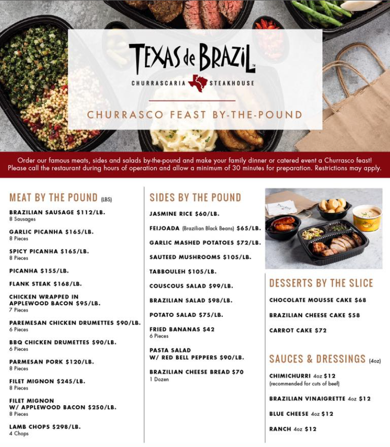 Texas De Brazil Menu Items Prices USA