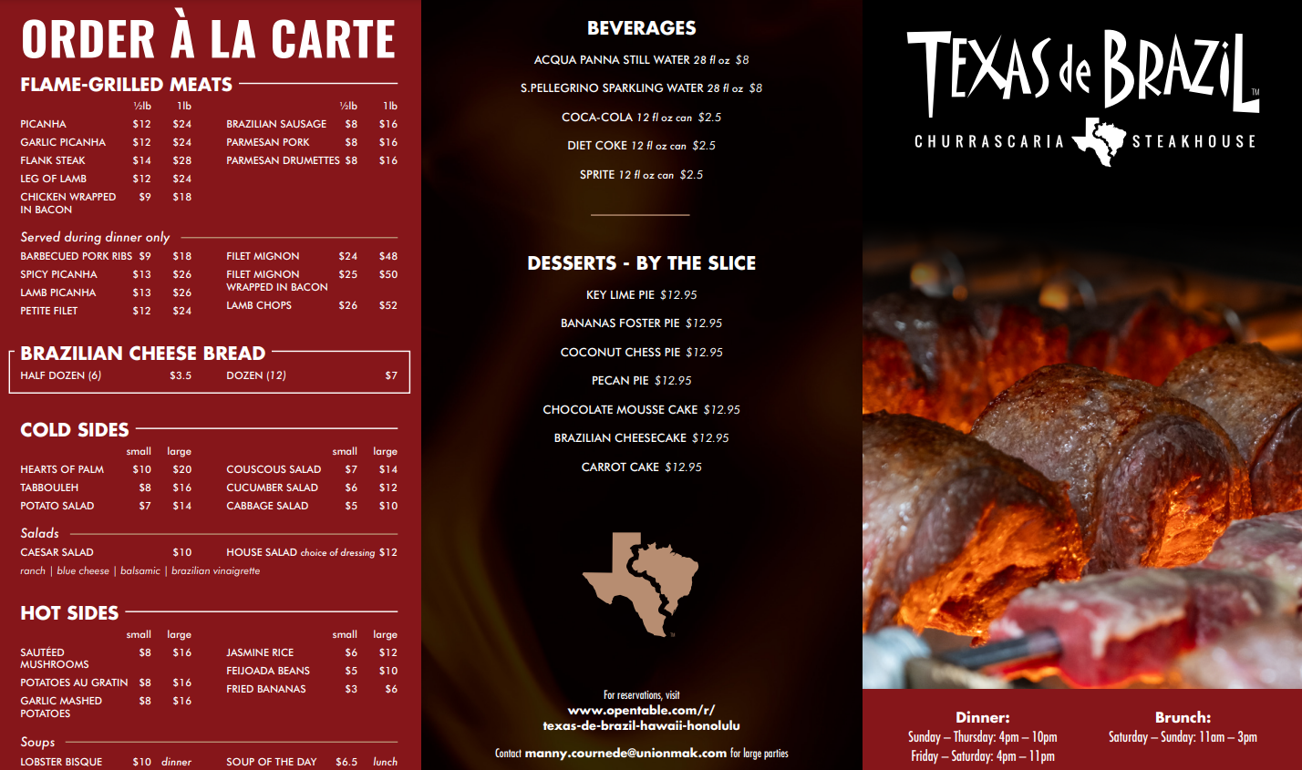 Texas De Brazil Menu USA