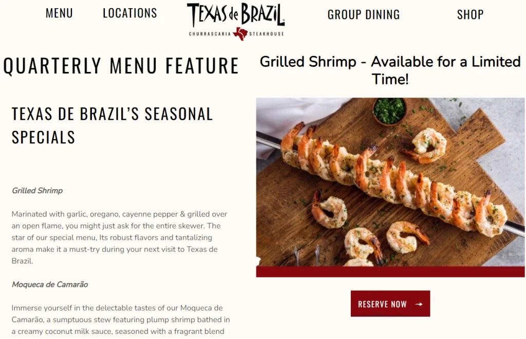 Texas De Brazil Seasonal Offers Menu Deal USA