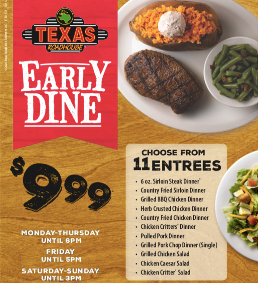 Texas Roadhouse Early Dine Specials Menu Deal USA