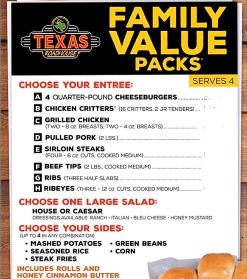 Texas Roadhouse Family Packs Menu Deal USA