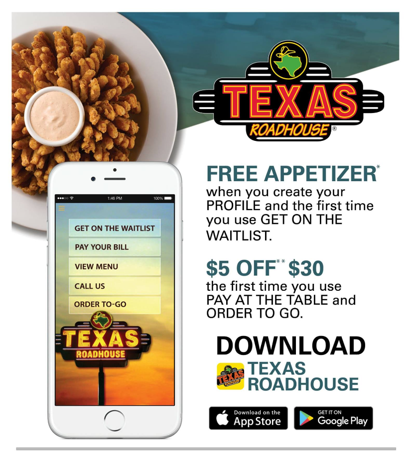 Texas Roadhouse Online and App-Exclusive Deals Menu Deal USA