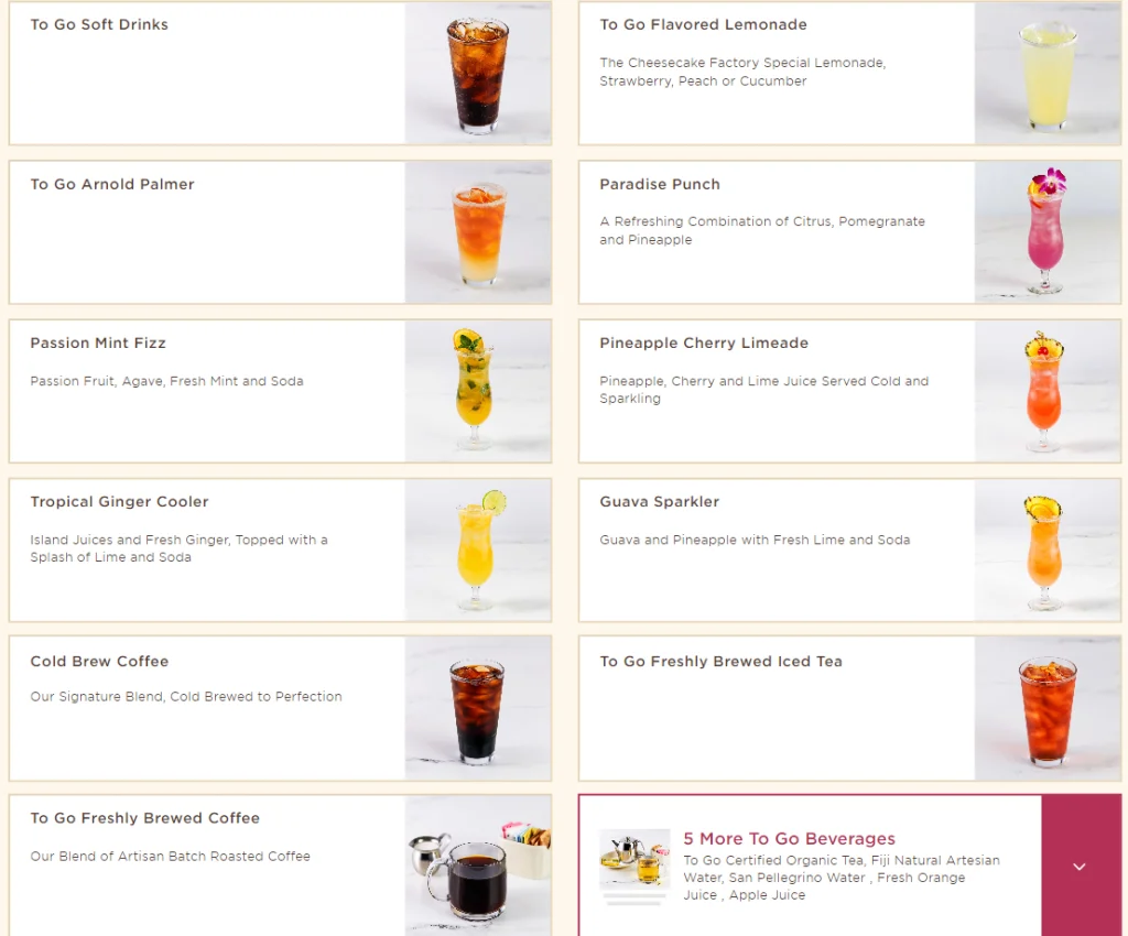 The Cheesecake Factory Beverages Menu USA