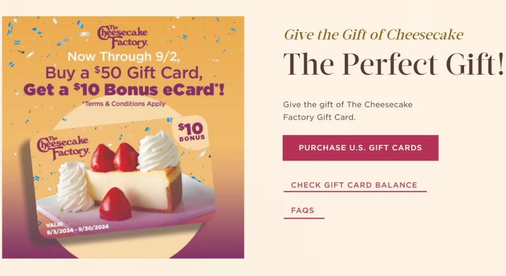 The Cheesecake Factory Gift Cards USA