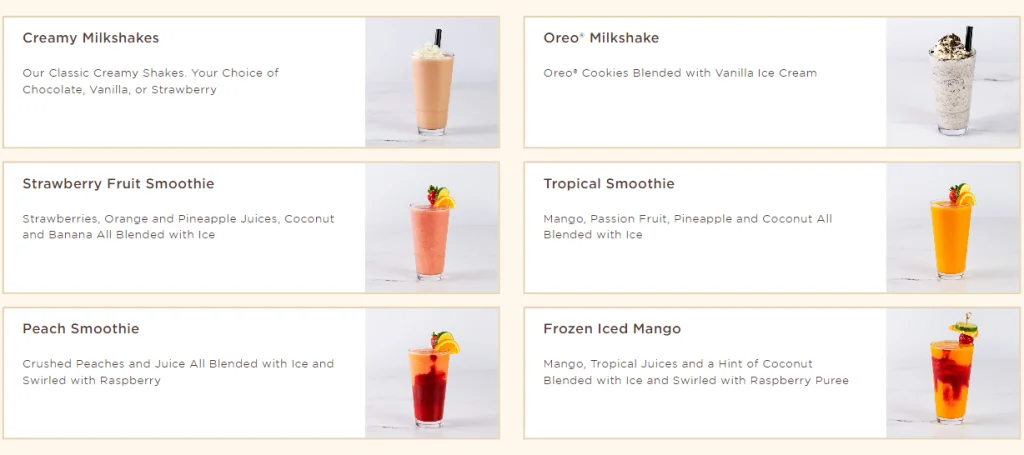 The Cheesecake Factory Iced & Frozen Drinks Menu USA