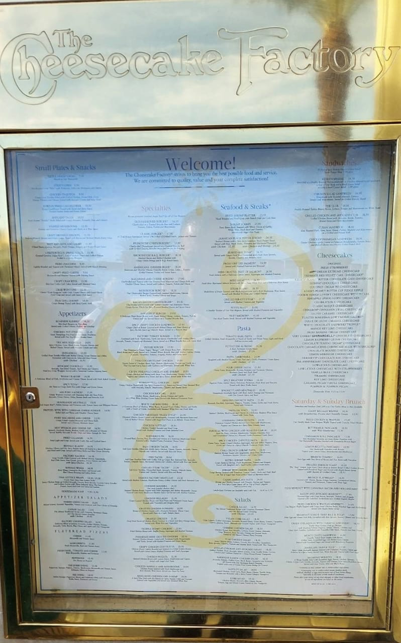 The Cheesecake Factory Menu USA