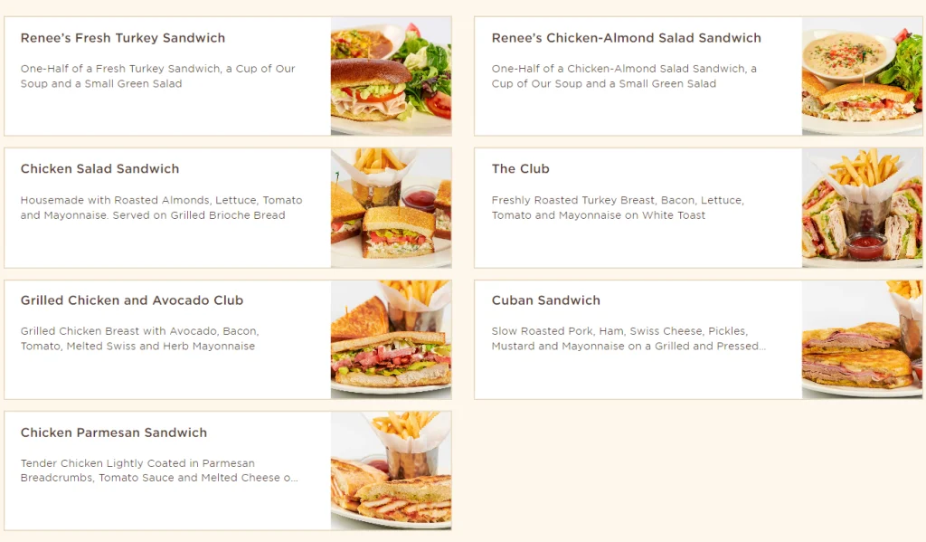 The Cheesecake Factory Sandwiches Menu USA