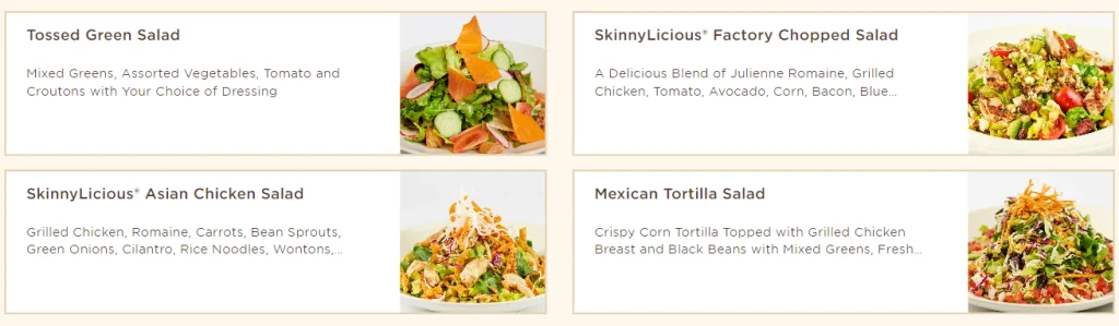 The Cheesecake Factory SkinnyLicious® Salads Menu USA