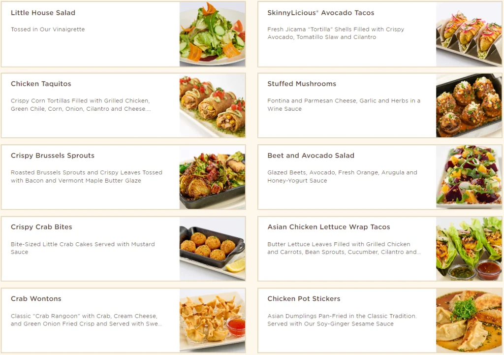 The Cheesecake Factory SkinnyLicious® Small Plates & Appetizers Menu USA