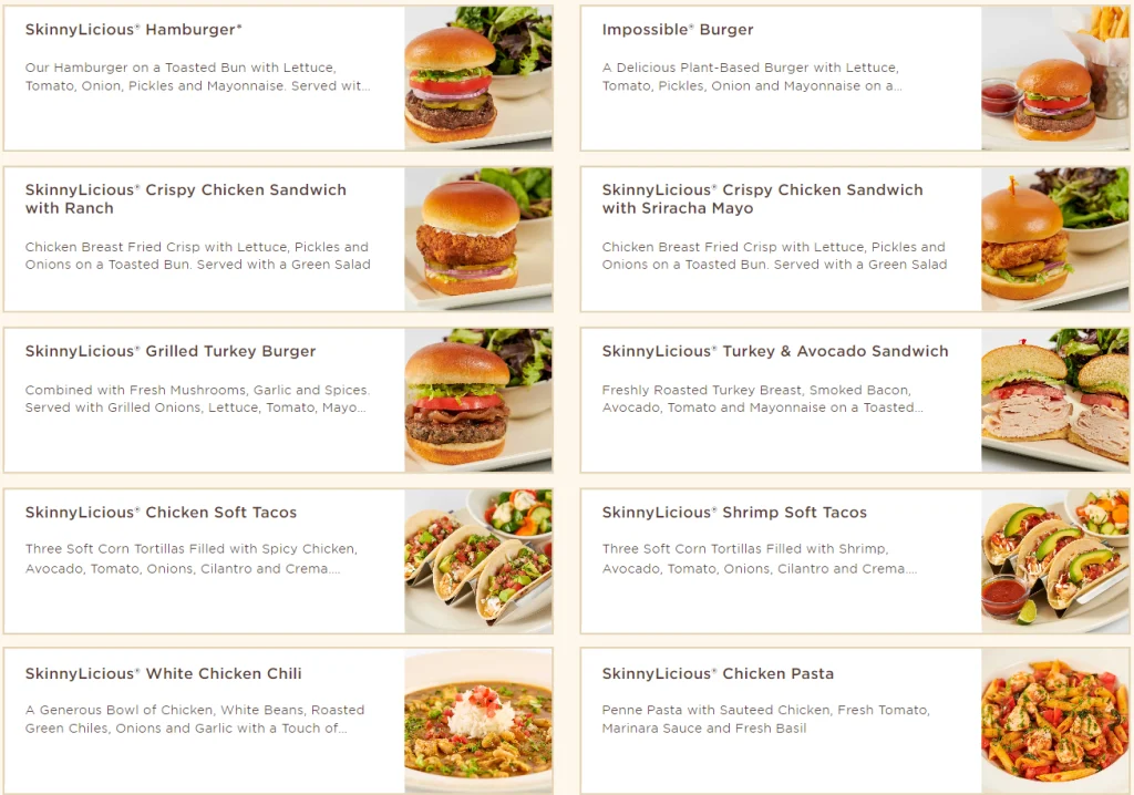 The Cheesecake Factory SkinnyLicious® Specialties Menu USA