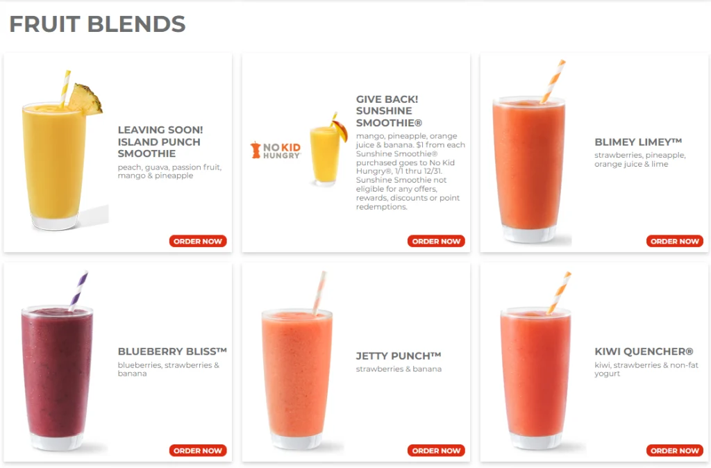 Tropical Fruit Blend Smoothies Cafe Menu USA