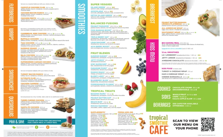 Tropical Smoothie Cafe Menu USA