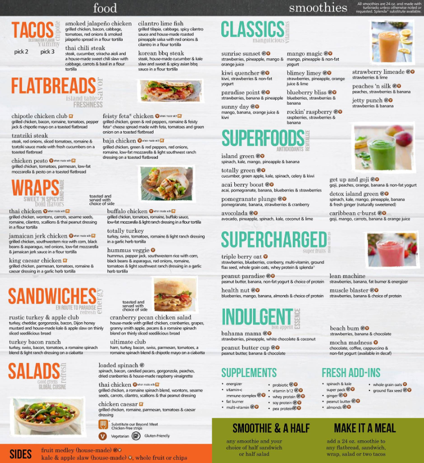 Tropical Smoothie Cafe Menu Items Prices USA