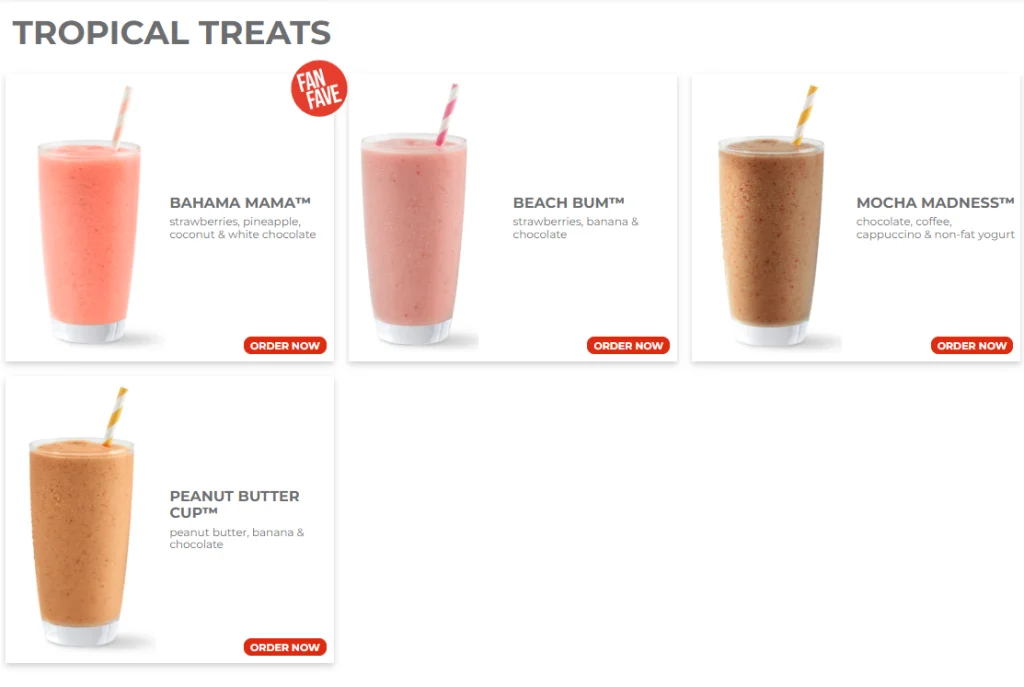 Tropical Treats Smoothies Cafe Menu USA