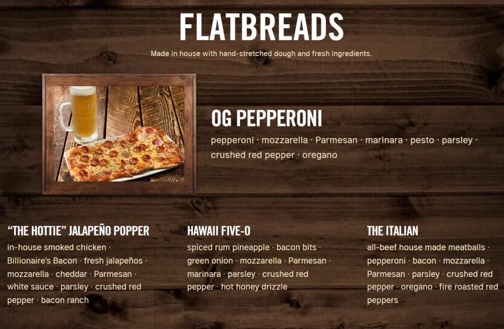 Twin Peaks Flatbreads Menu USA