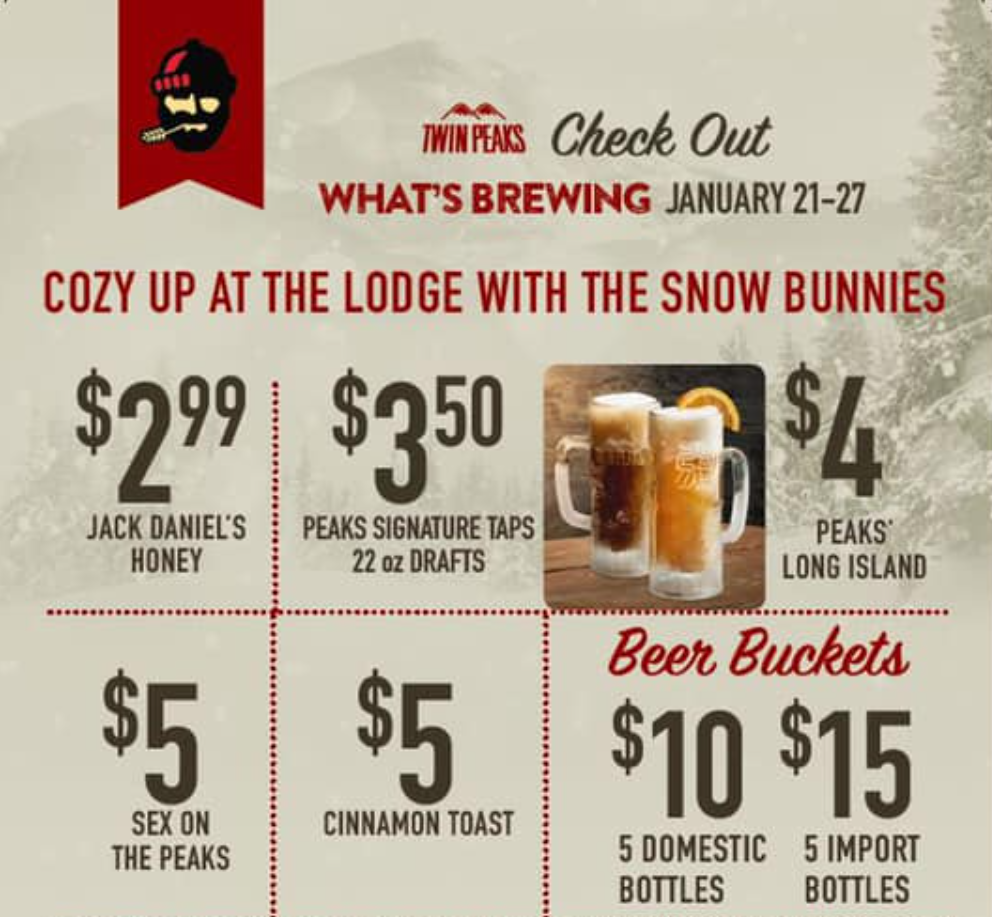 Twin Peaks Seasonal Promotions Menu Deal USA