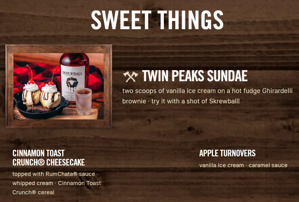 Twin Peaks Sweet Things Menu USA