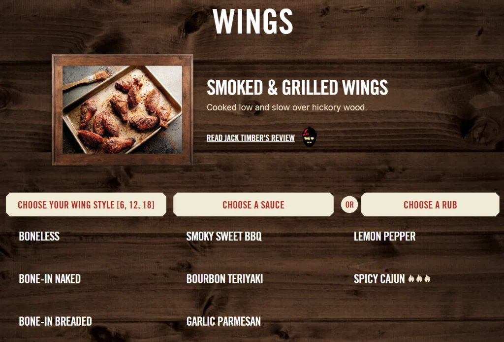 Twin Peaks Wings Menu USA