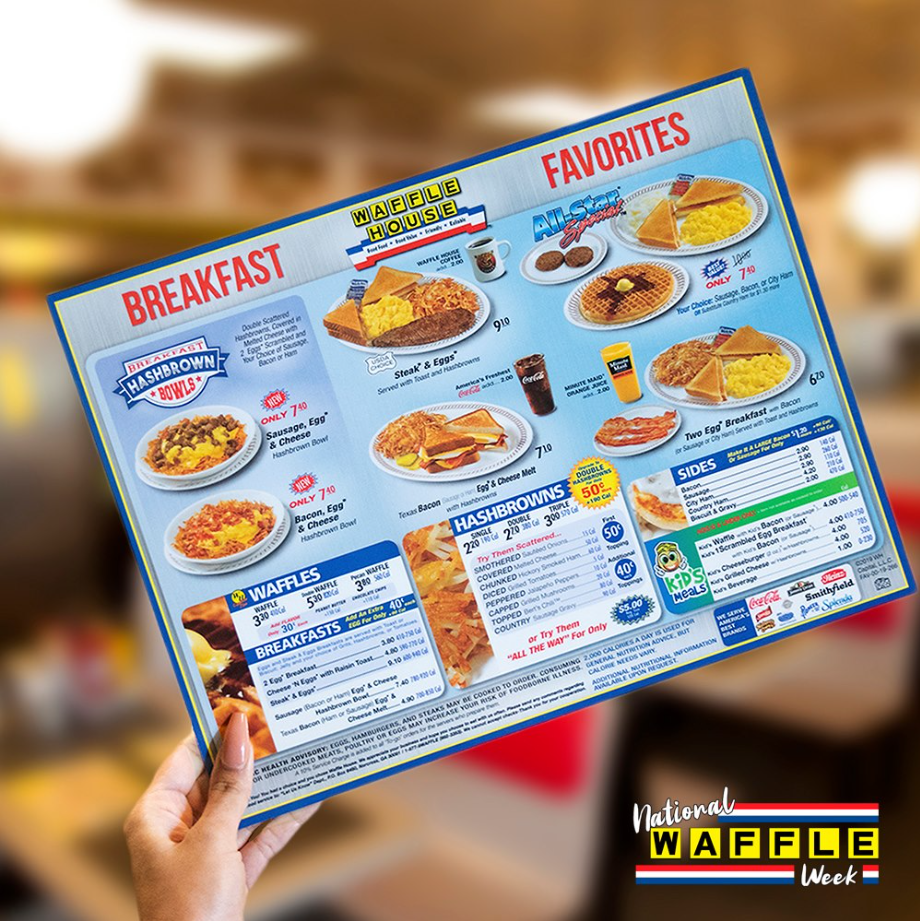 Waffle House Breakfast Combos Menu Deal USA