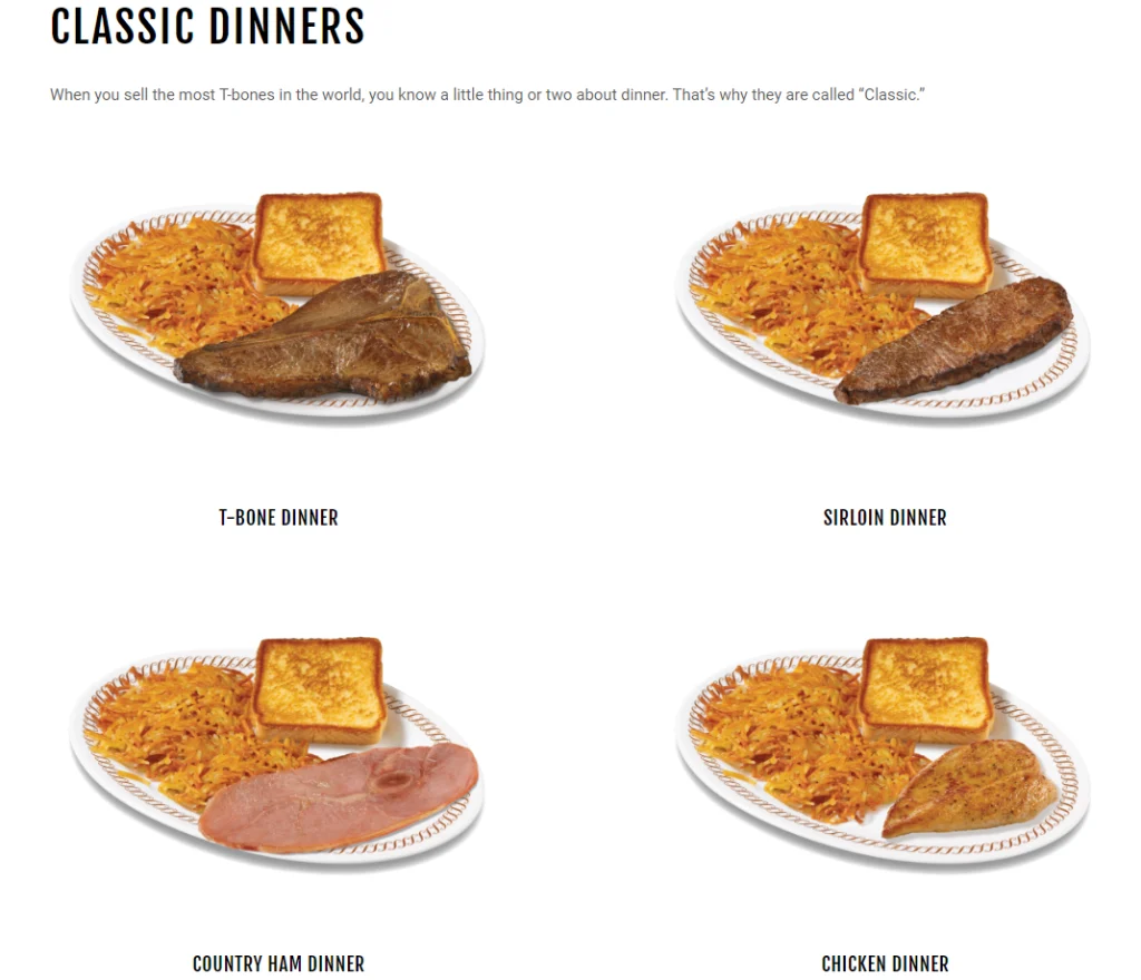 Waffle House Classic Dinners Menu USA