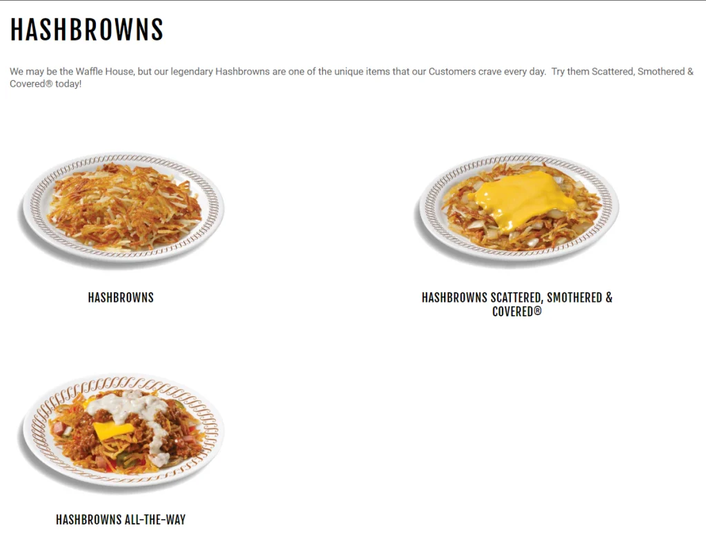 Waffle House Hashbrowns Menu USA