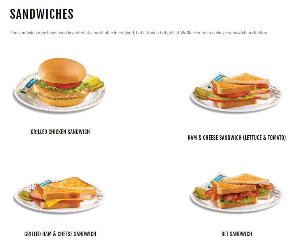 Waffle House Sandwiches Menu USA