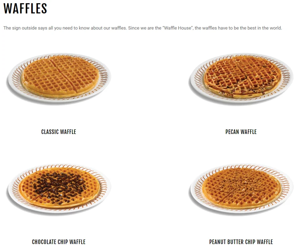 Waffle House Signature Waffles Menu USA