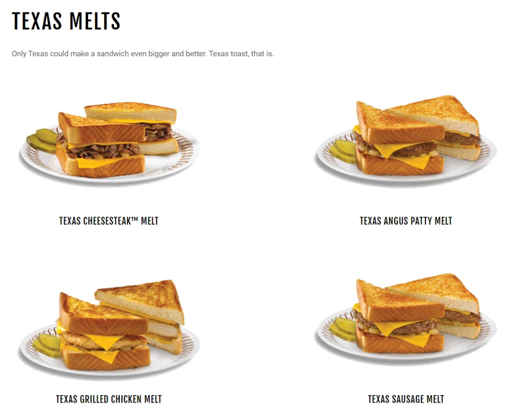 Waffle House Texas Melts Menu USA