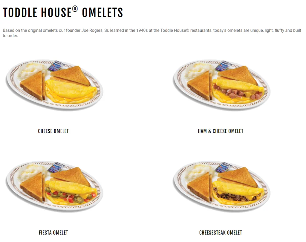 Waffle House Toddle House Omelets Menu USA