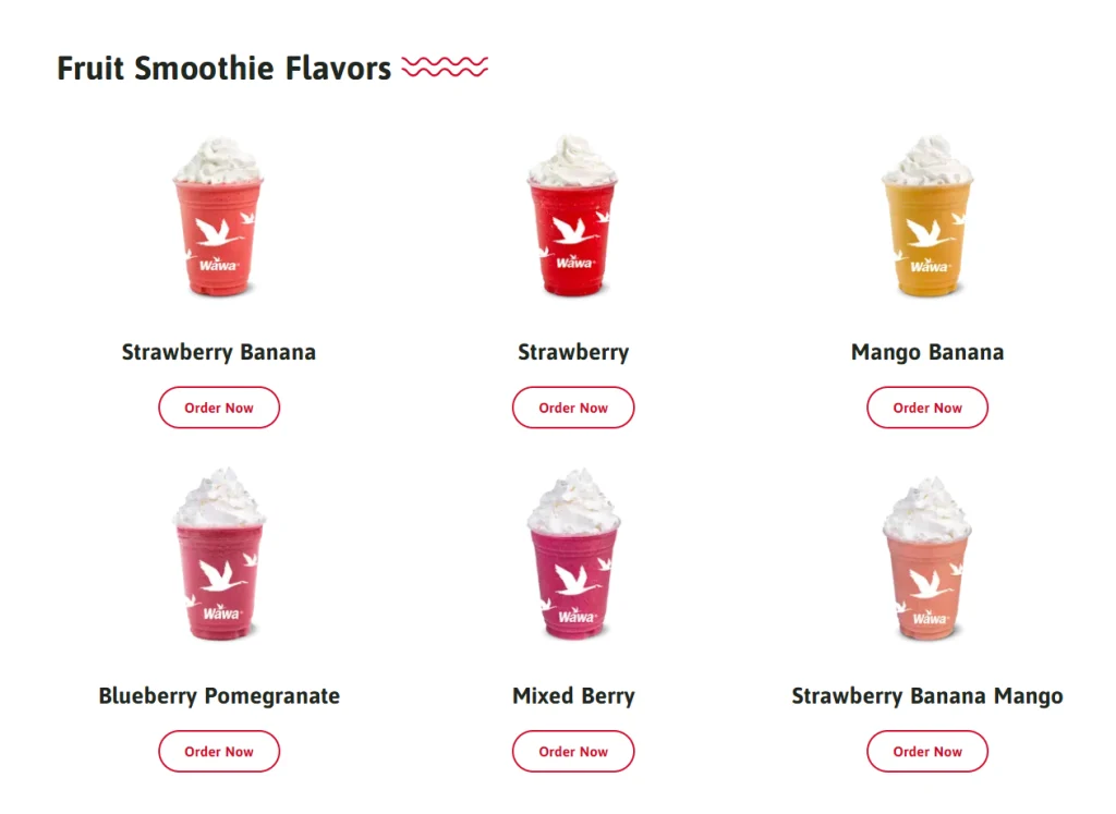 Wawa Burger Fruit Smoothies Menu USA