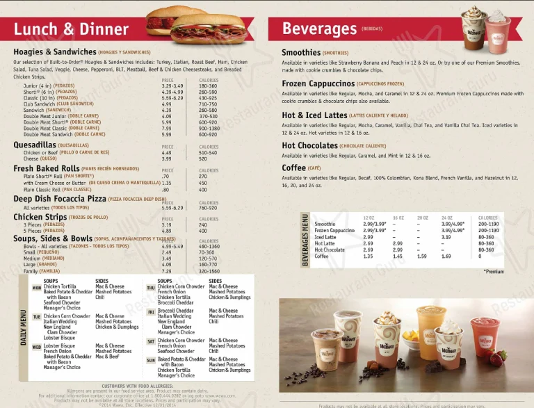 Wawa Burger Menu USA