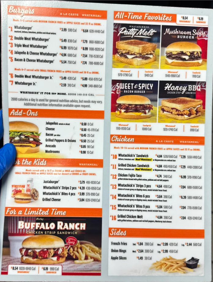 Whataburger Menu Items Prices USA