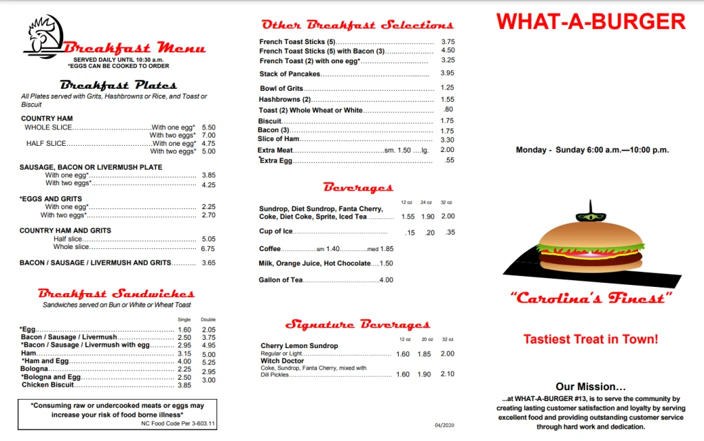 Whataburger Menu Prices USA